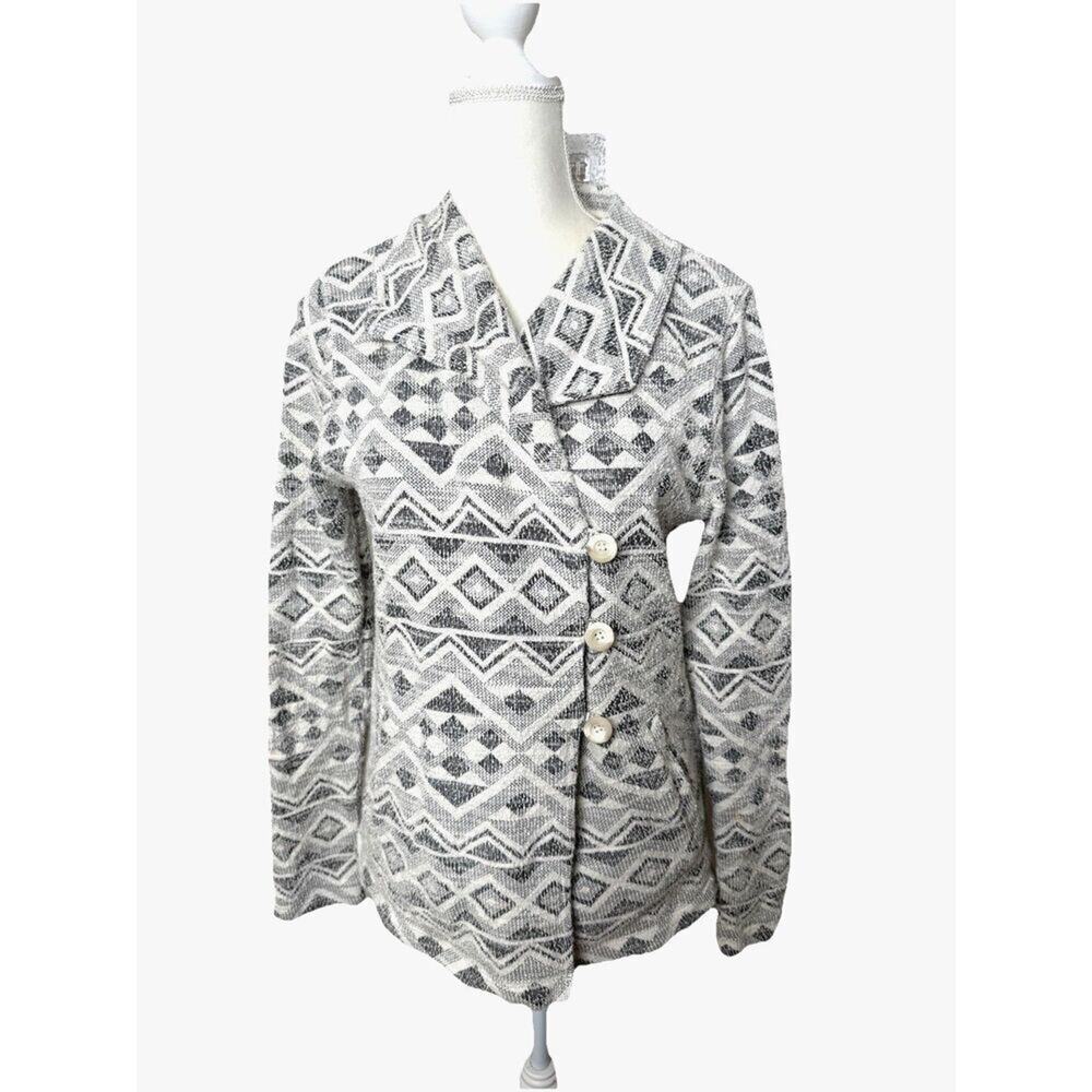 Lucky Brand Jacket Women's M Gray White Textured Blazer Collared Diamond Stretch